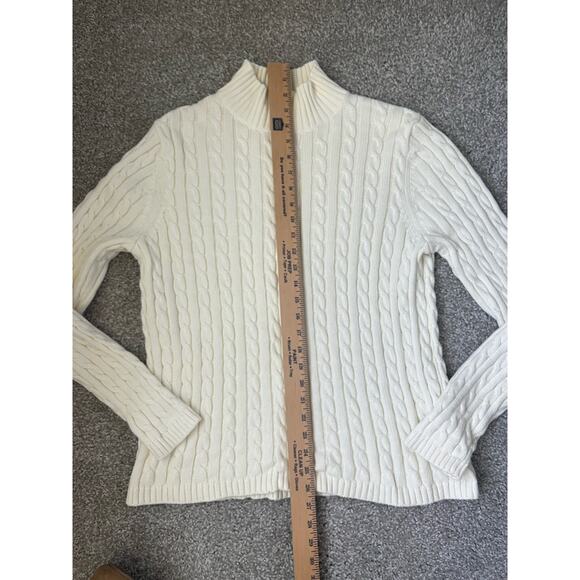 L.L. Bean Cardigan Sweater Cable Knit Zip Fisherman Preppy Cream Size Large - Picture 9 of 9